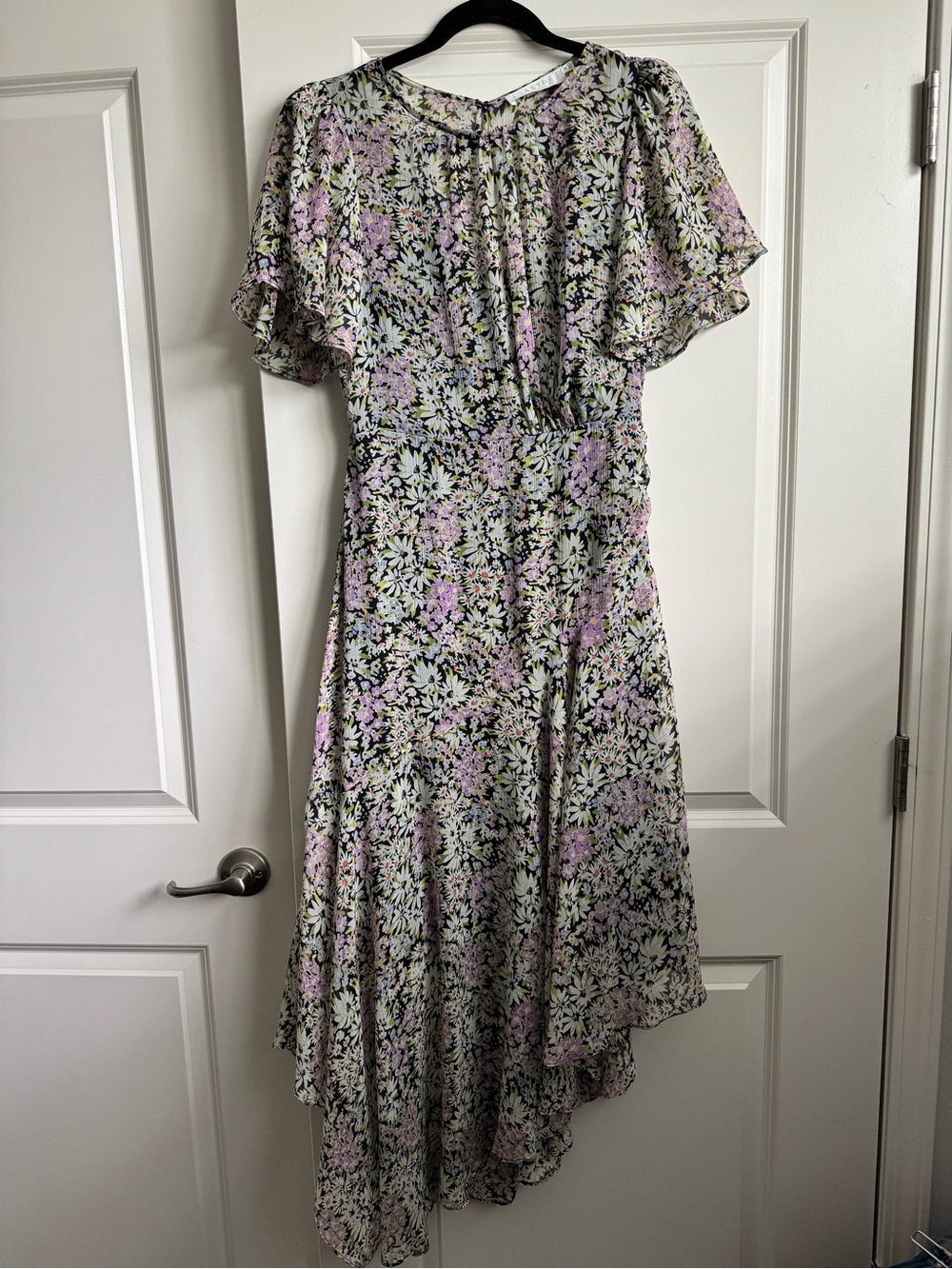 Astr Floral High-Low Dress in Lavender, Green, Black